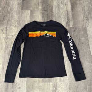 Columbia Mens Long Sleeve Graphic T Shirt Top Dark Gray Mountain Logo Activewear